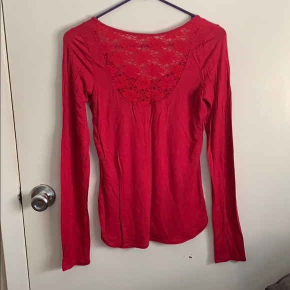 Burgundy Aeropostale long sleeve laced back shirt - Picture 4 of 4